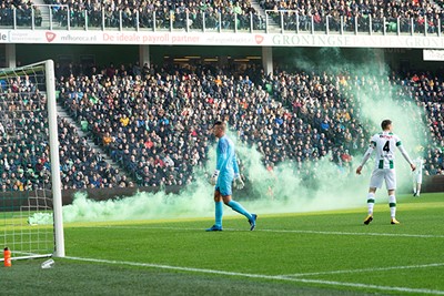 GRONINGEN ,  26-01-2020 Euroborg stadium, Dutch Eredivisie Football season 2019 / 2020 . Fire work on the pitch    during the match FC Groningen - Ajax