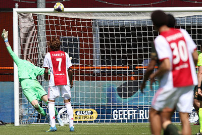 Ajax raakt drie keer het aluminium. © De Brouwer