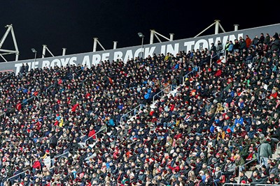 ALKMAAR , 15-12-2019 , AFAS Stadion , Dutch football , Eredivisie , season 2019 / 2020. Fans in the stands during the match AZ vs Ajax
