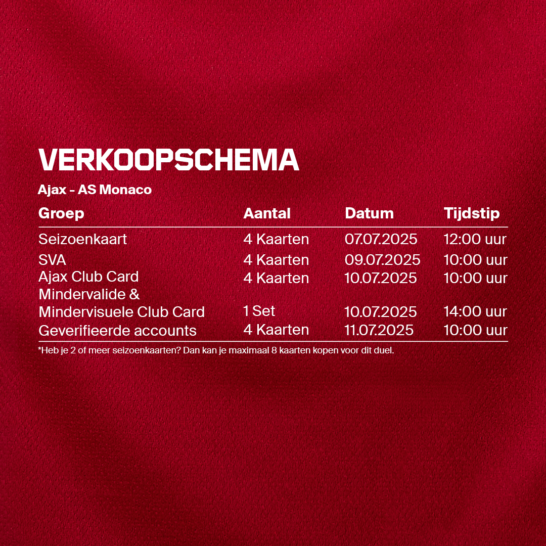 Ajax Verkoopschema Ajax Monaco 25 26